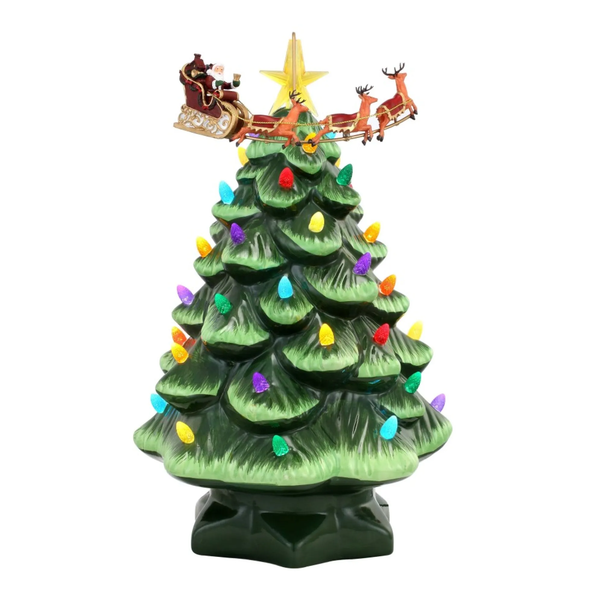 Mr. Christmas Green Ceramic Trees>14" Animated Nostalgic Ceramic Tree - Santa's Sleigh