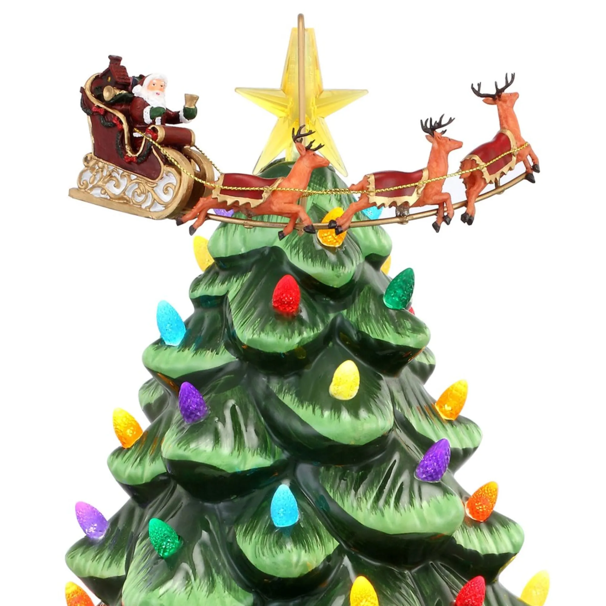 Mr. Christmas Green Ceramic Trees>14" Animated Nostalgic Ceramic Tree - Santa's Sleigh