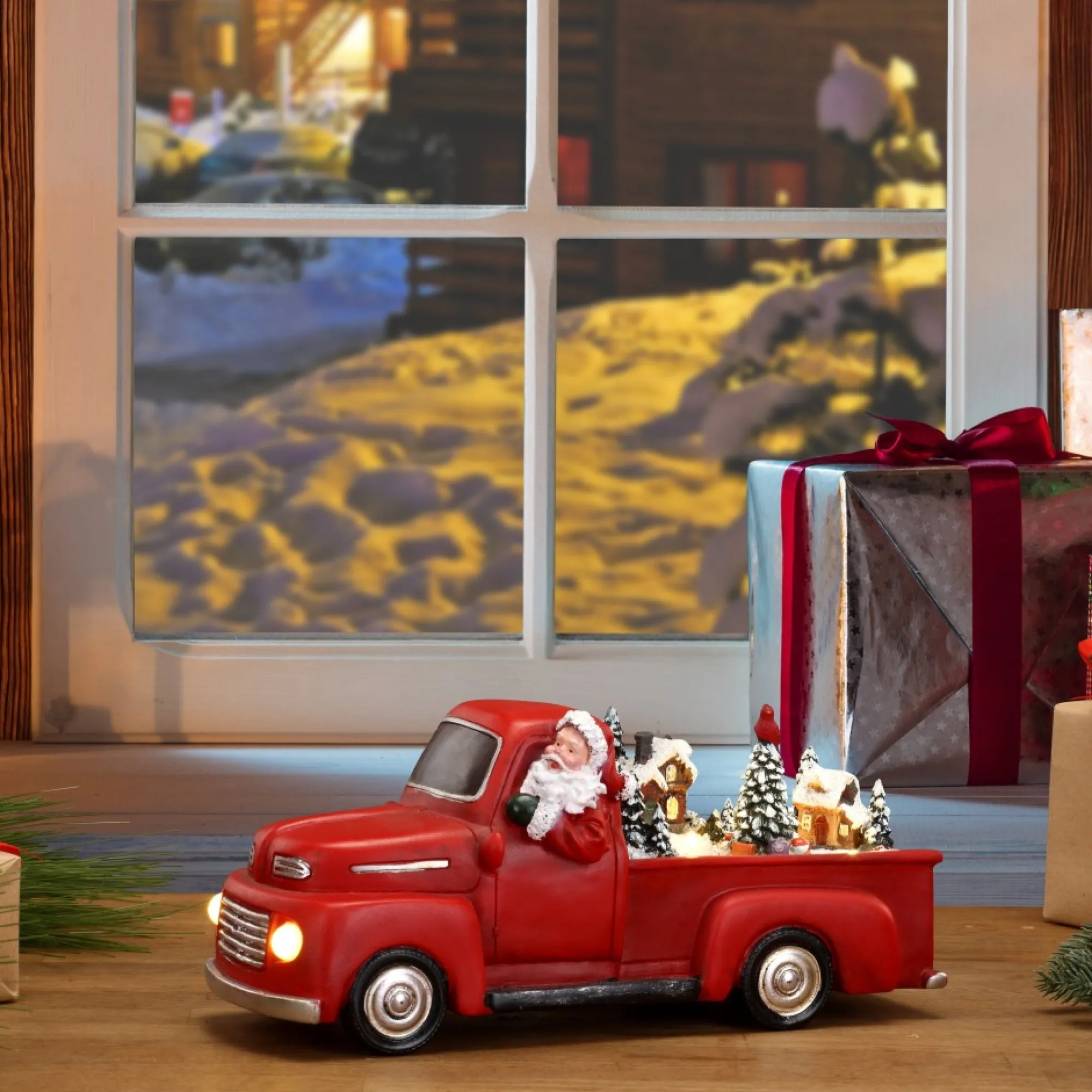 Mr. Christmas Trains & Trucks>11" Animated Nostalgic Red Truck - White Santa