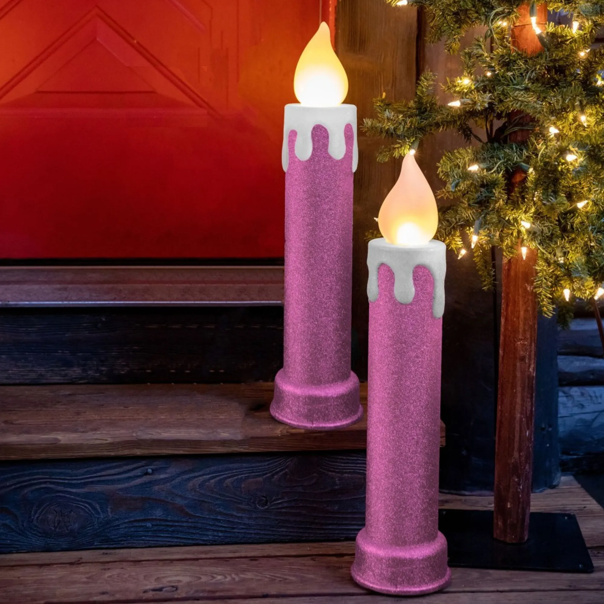 Mr. Christmas Blow Molds>24" Glitter Blow Mold Candle - Set Of 2 Pink