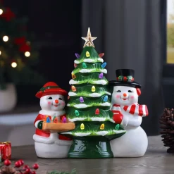 Mr. Christmas Green Ceramic Trees>12" Mr & Mrs Snowman Nostalgic Ceramic Tree