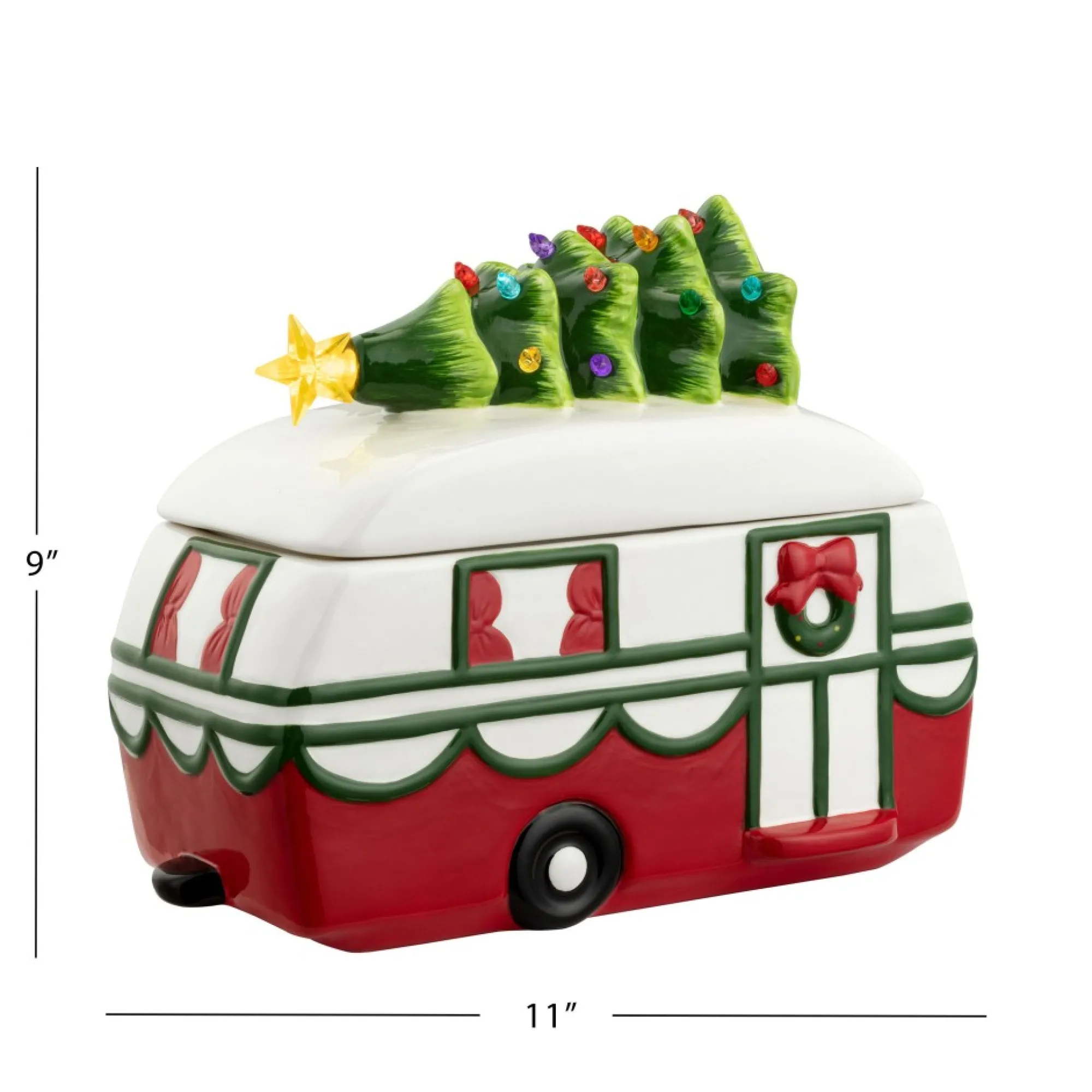 Mr. Christmas Cookie Jars>11" Nostalgic Ceramic Lit Camper Cookie Jar