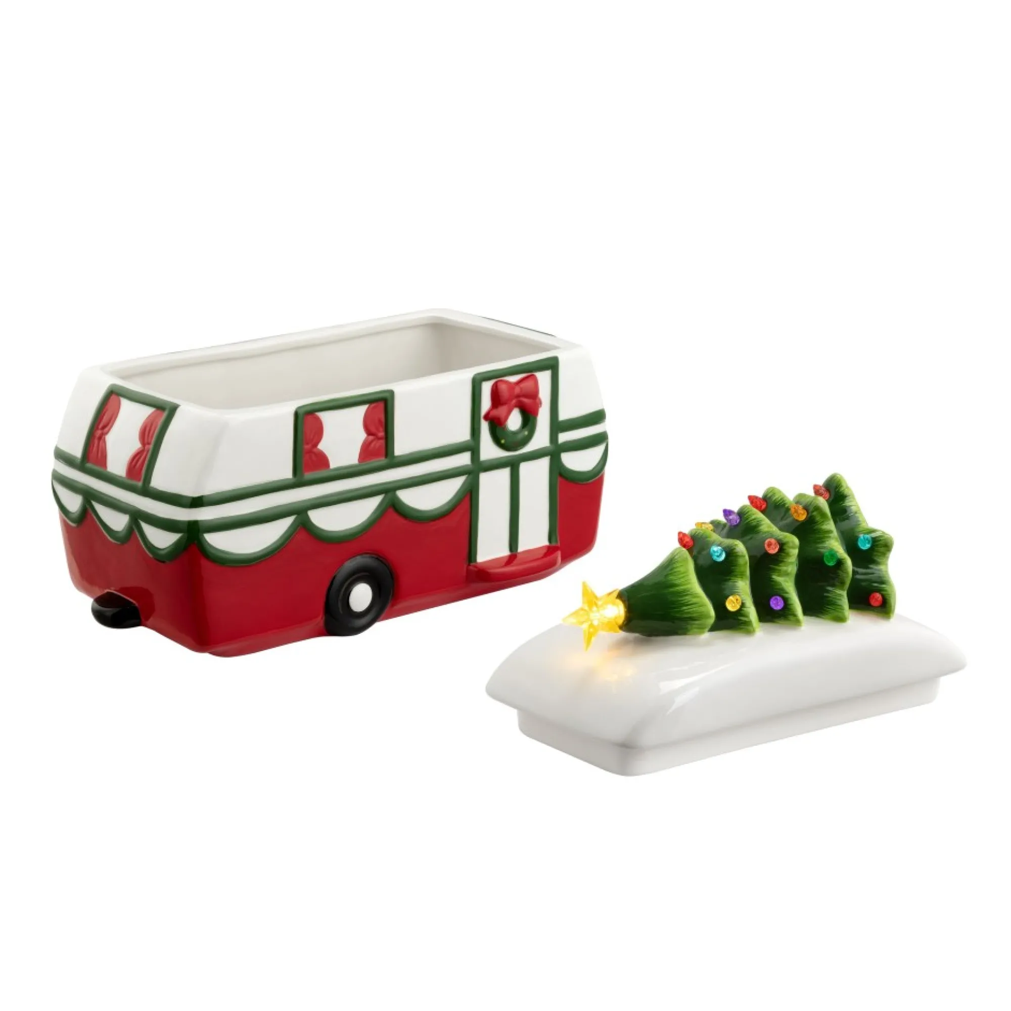 Mr. Christmas Cookie Jars>11" Nostalgic Ceramic Lit Camper Cookie Jar