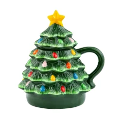 Mr. Christmas Mugs>6" Nostalgic Ceramic Tree Lidded Mug