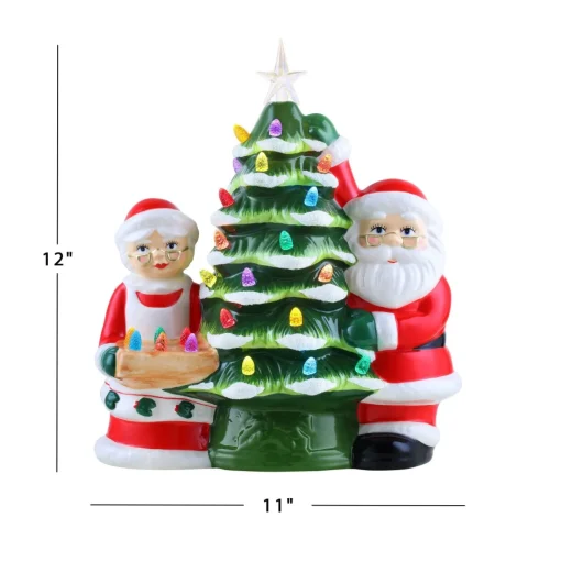 Mr. Christmas Green Ceramic Trees>12" Santa & Mrs Claus Nostalgic Ceramic Tree