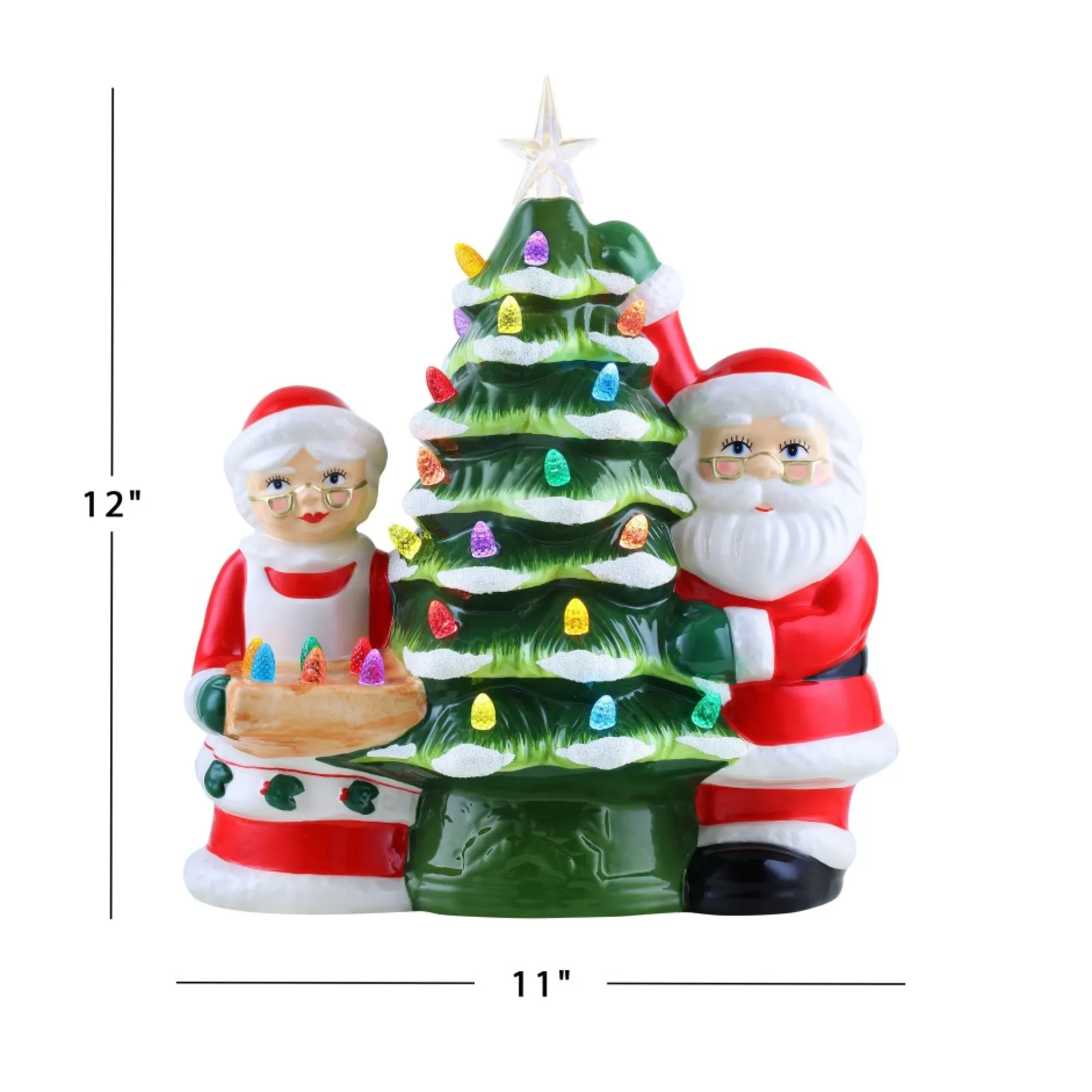 Mr. Christmas Green Ceramic Trees>12" Santa & Mrs Claus Nostalgic Ceramic Tree