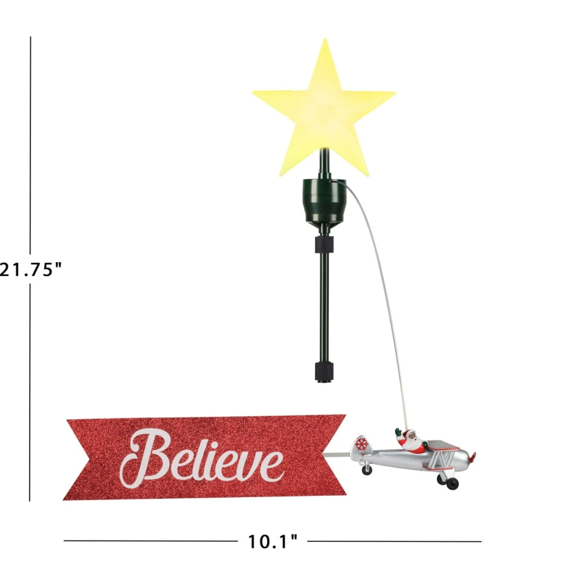 Mr. Christmas Tree Toppers>Animated Biplane Tree Topper With Banner - Black Santa