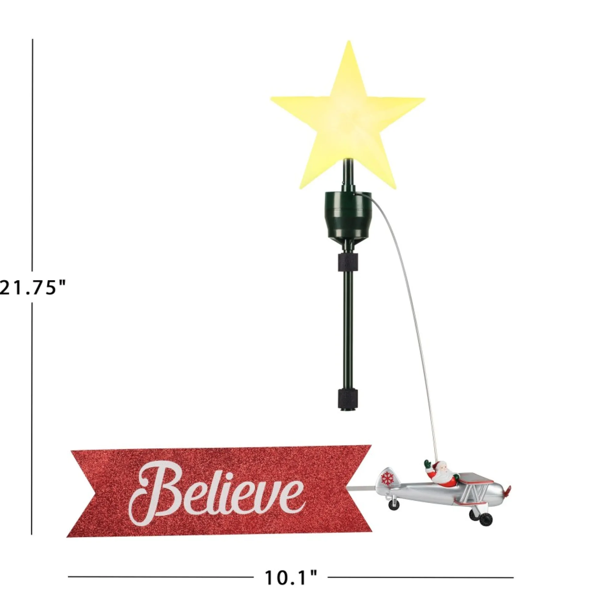 Mr. Christmas Tree Toppers>Animated Biplane Tree Topper With Banner - White Santa