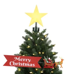 Mr. Christmas Tree Toppers>Animated Sleigh Tree Topper With Banner - White Santa