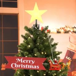 Mr. Christmas Tree Toppers>Animated Sleigh Tree Topper With Banner - White Santa