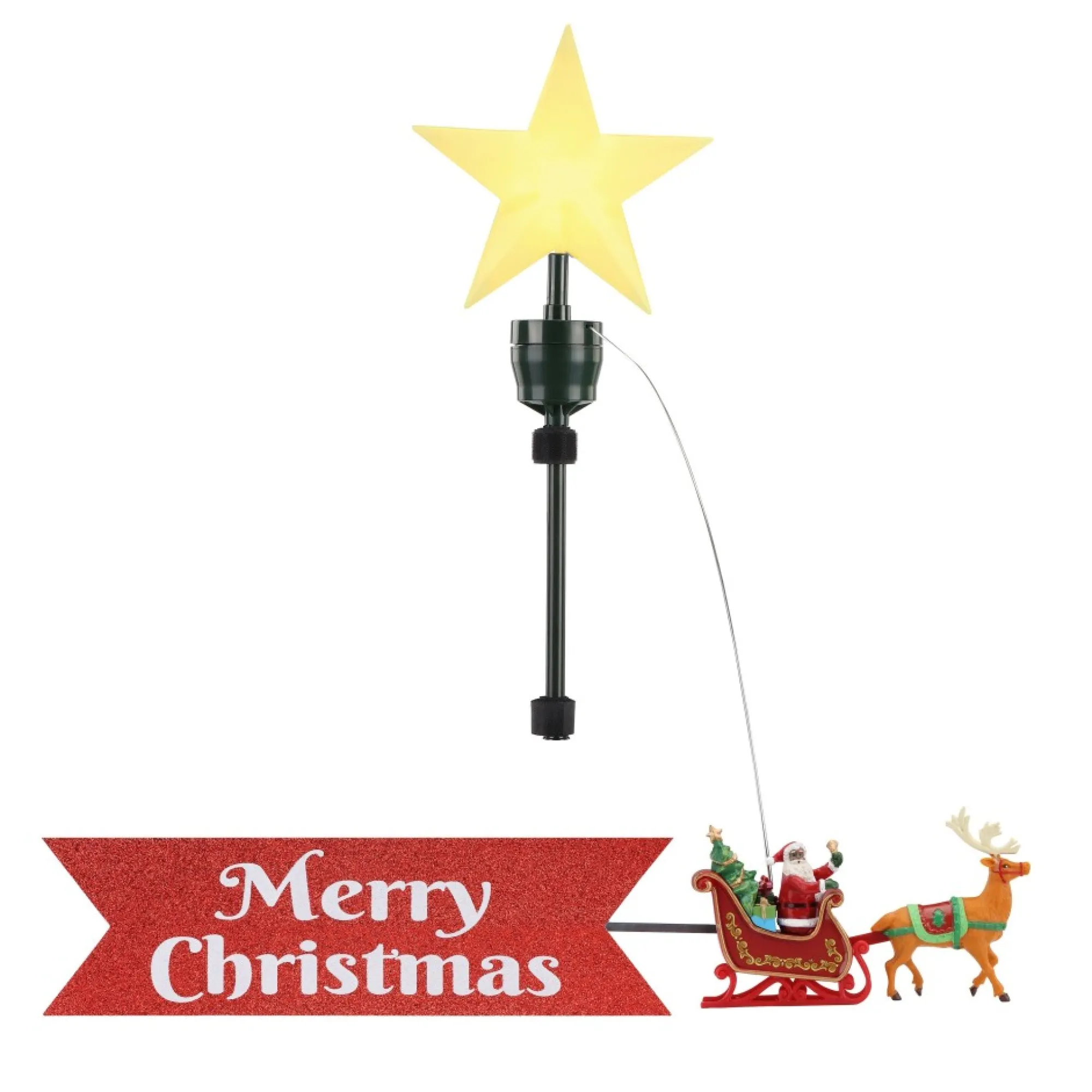 Mr. Christmas Tree Toppers>Animated Sleigh Tree Topper With Banner - Black Santa