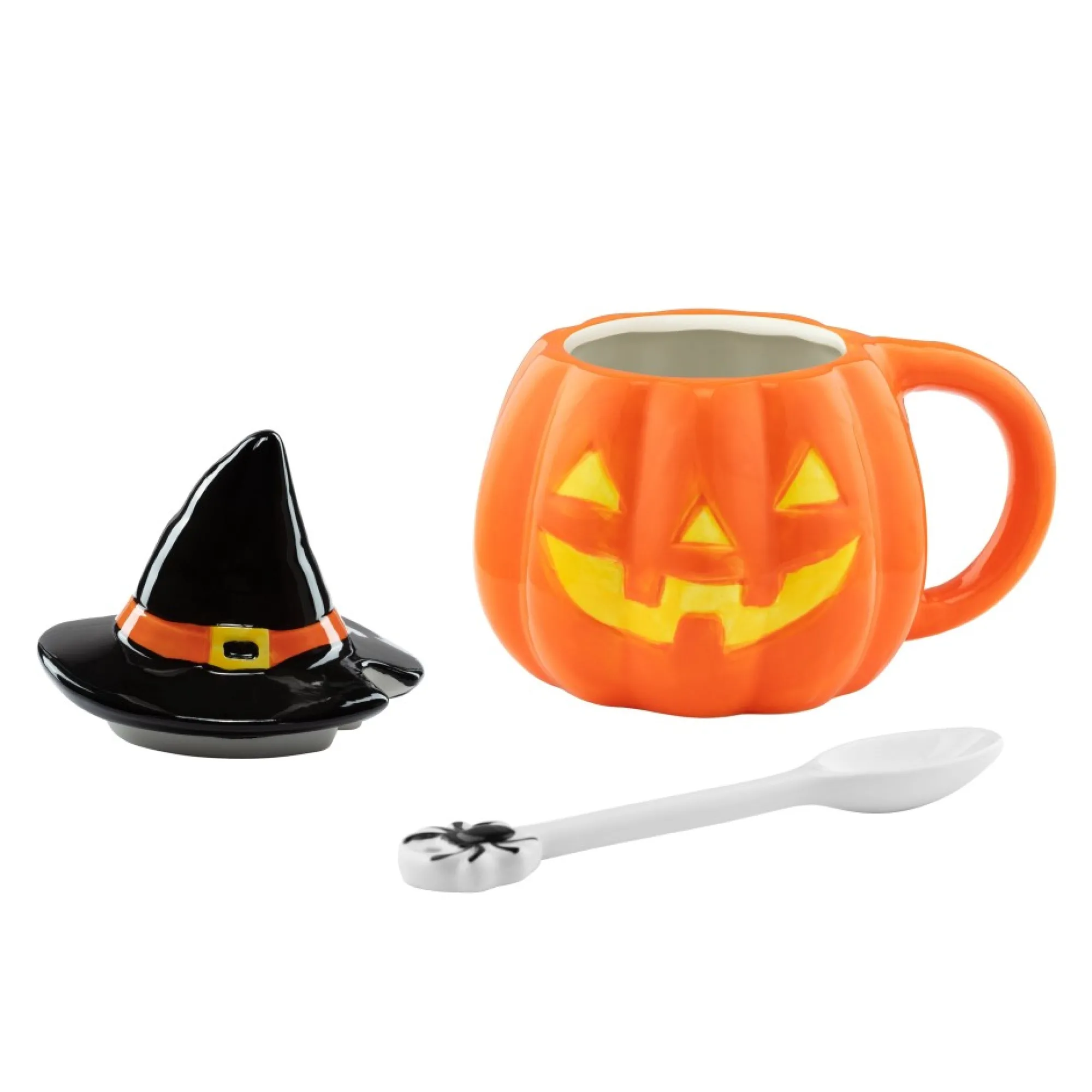 Mr. Christmas Mugs>Mr. Halloween Lidded Jack-O-Lantern Mug With Spoon
