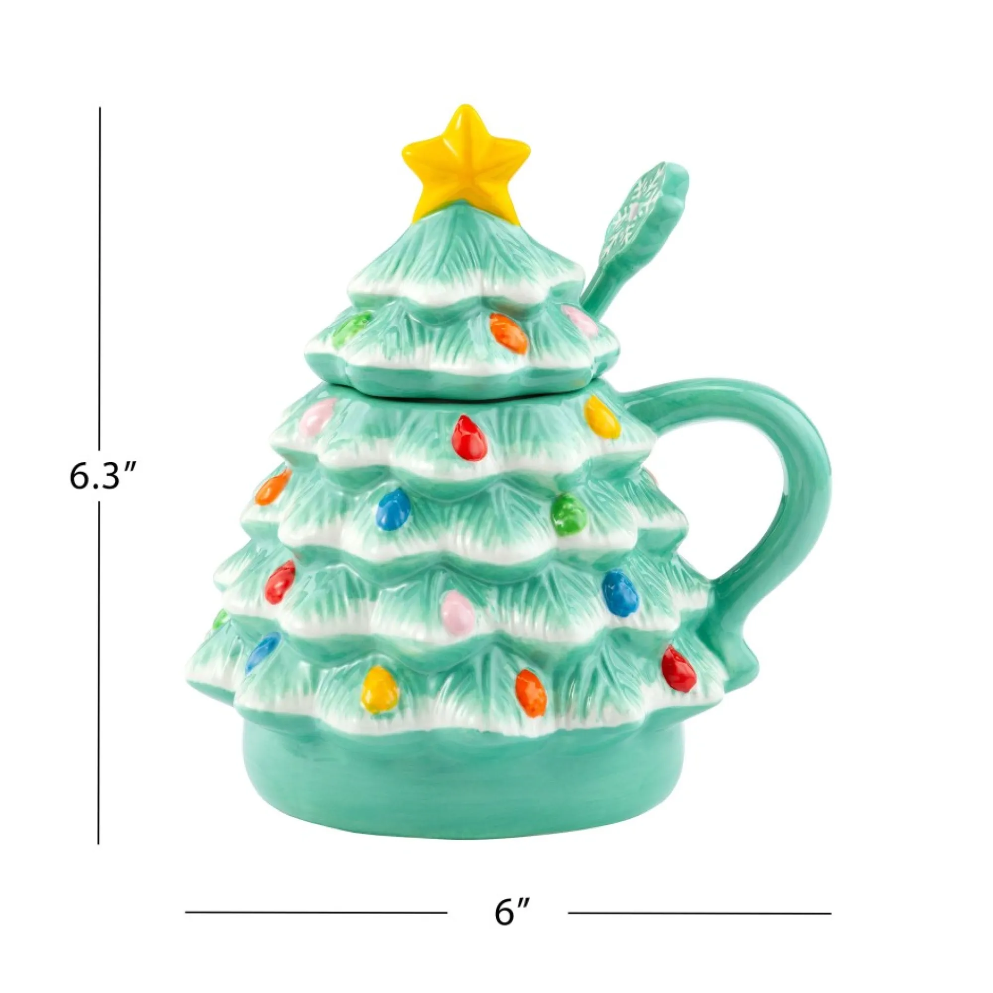 Mr. Christmas Mugs>Nostalgic Ceramic Tree Lidded Mug With Spoon - Seafoam