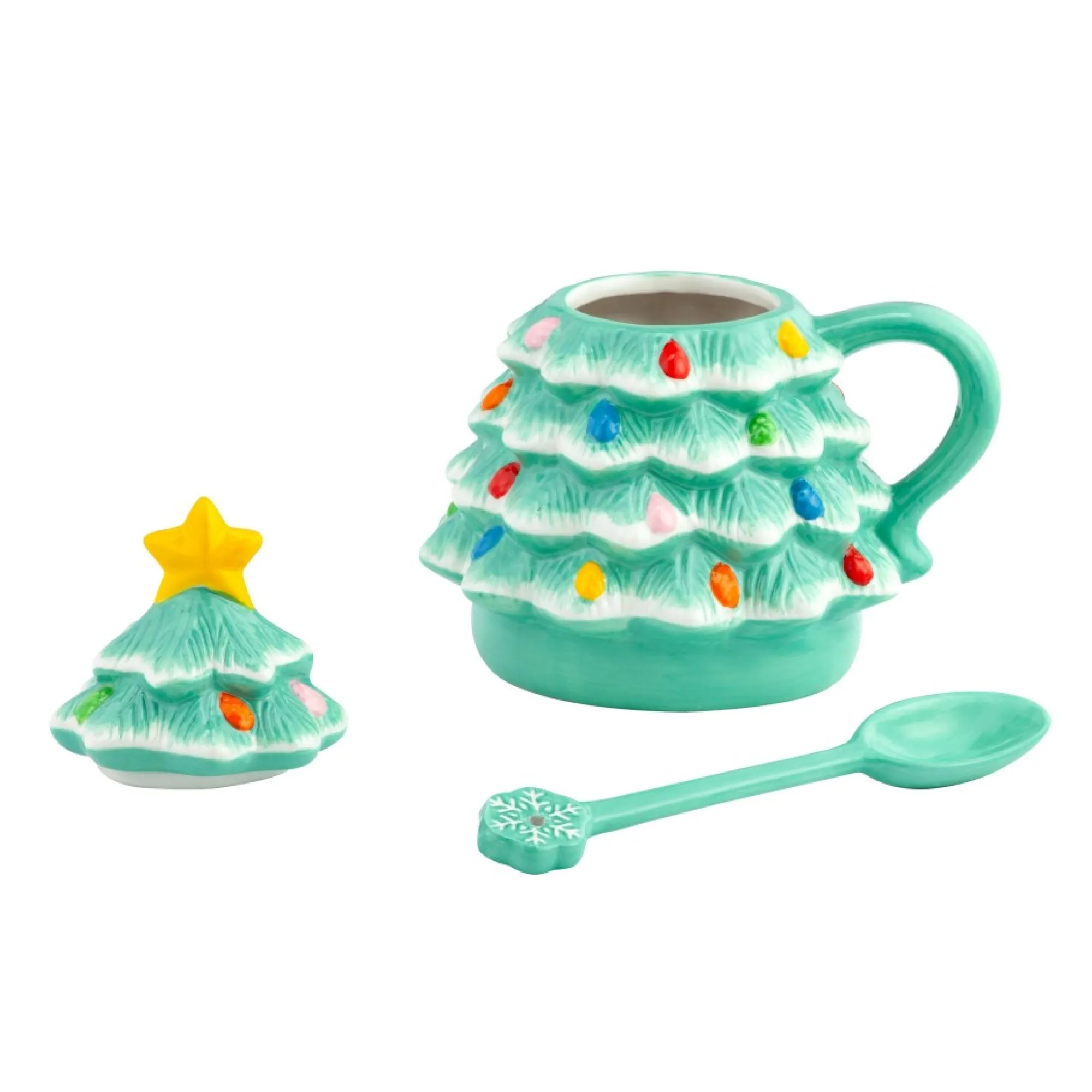 Mr. Christmas Mugs>Nostalgic Ceramic Tree Lidded Mug With Spoon - Seafoam