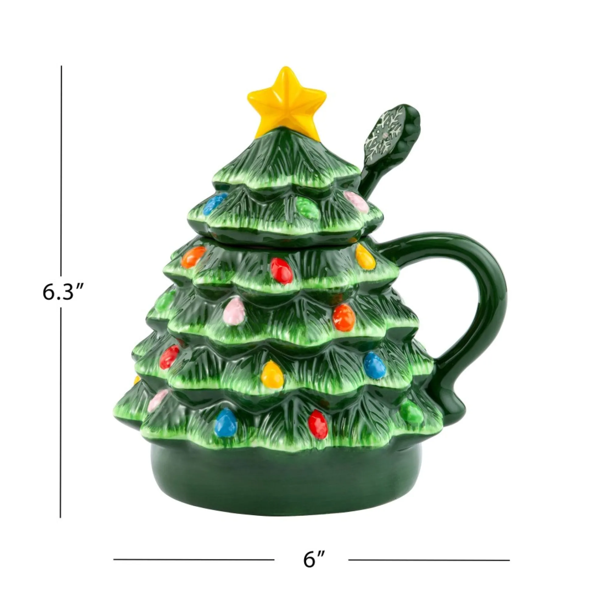 Mr. Christmas Mugs>Nostalgic Ceramic Tree Lidded Mug With Spoon - Green