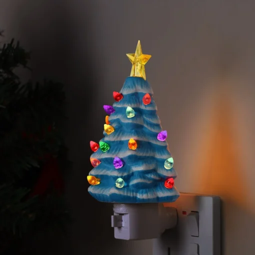 Mr. Christmas Night Lights>Nostalgic Ceramic Tree Nightlight - Blue
