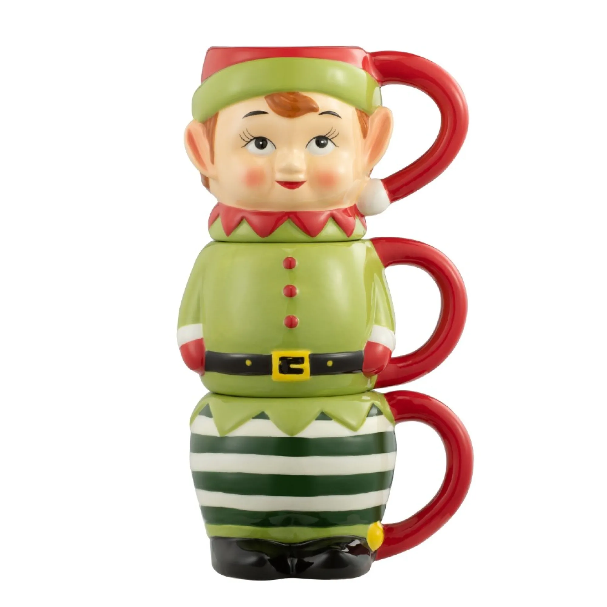 Mr. Christmas Mugs>12Oz Set Of 3 Ceramic Stacking Mugs - Elf