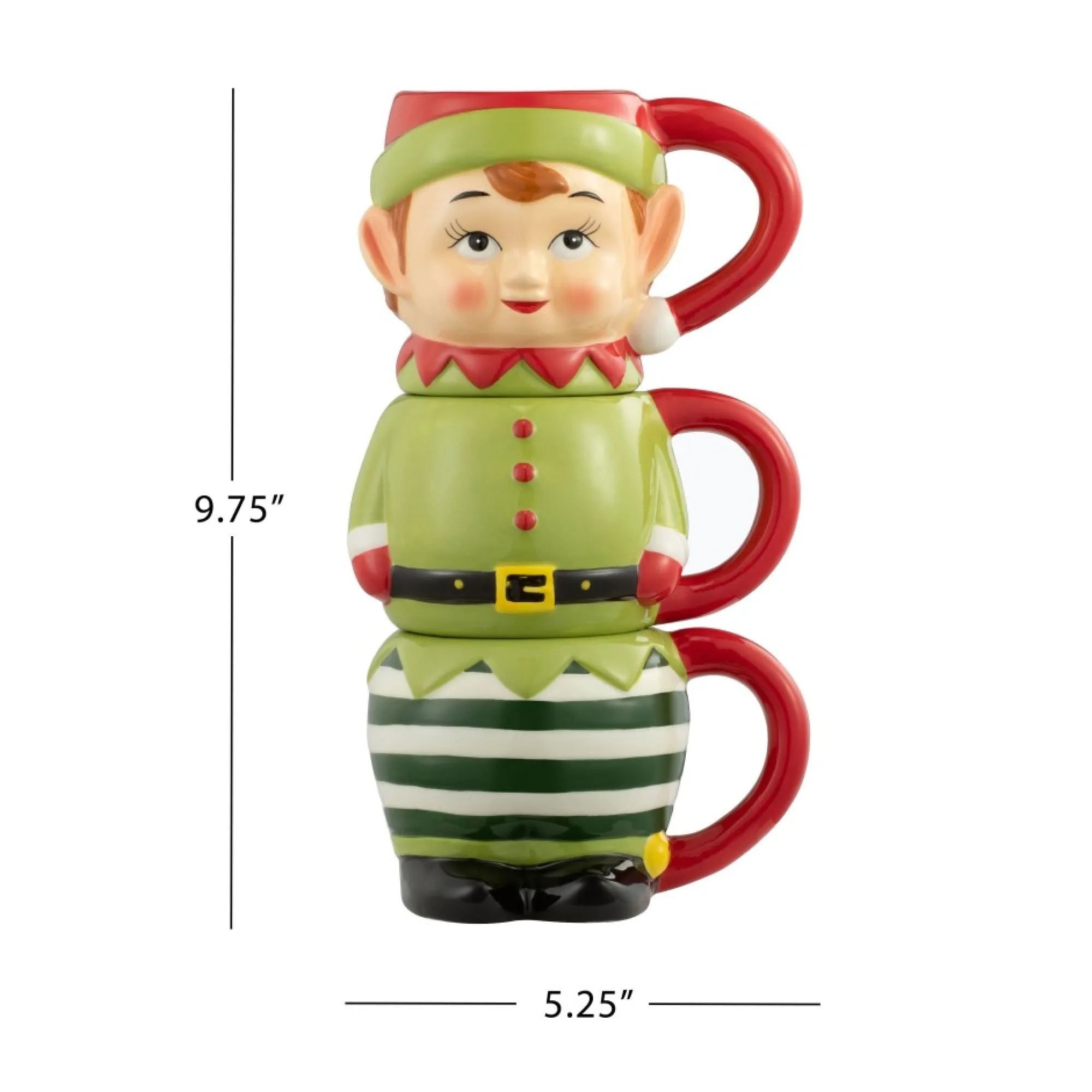 Mr. Christmas Mugs>12Oz Set Of 3 Ceramic Stacking Mugs - Elf